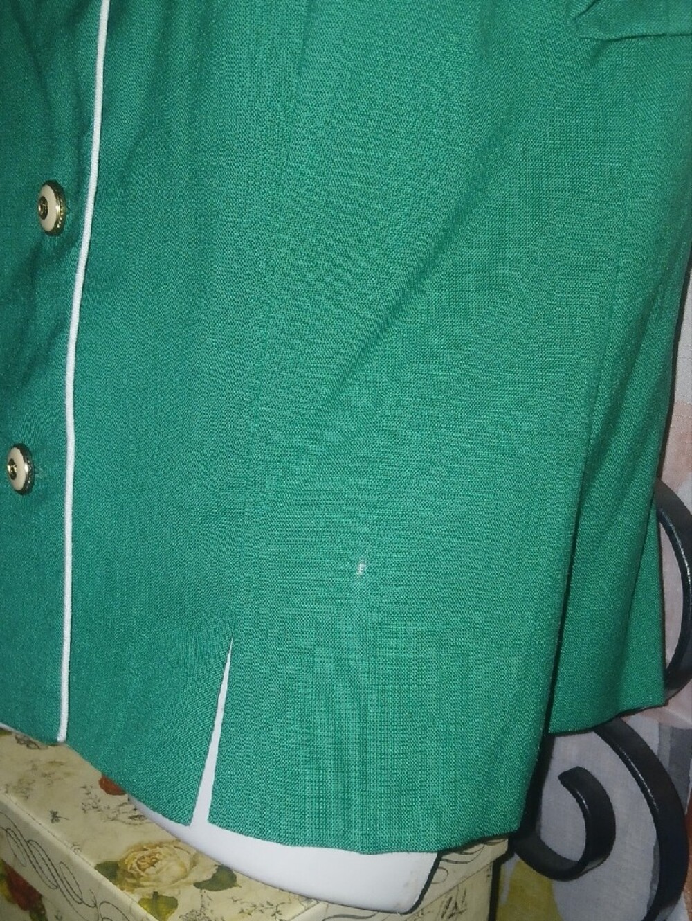 90s Vintage Leslie Fay Emerald Green Short Sleeve Blazer W/ Faux Packet Square - Picture 3 of 9
